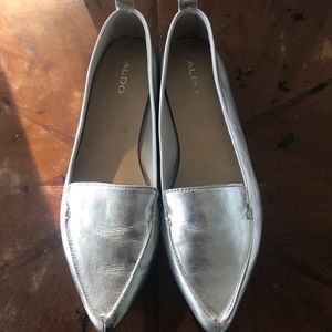Silver leather flats